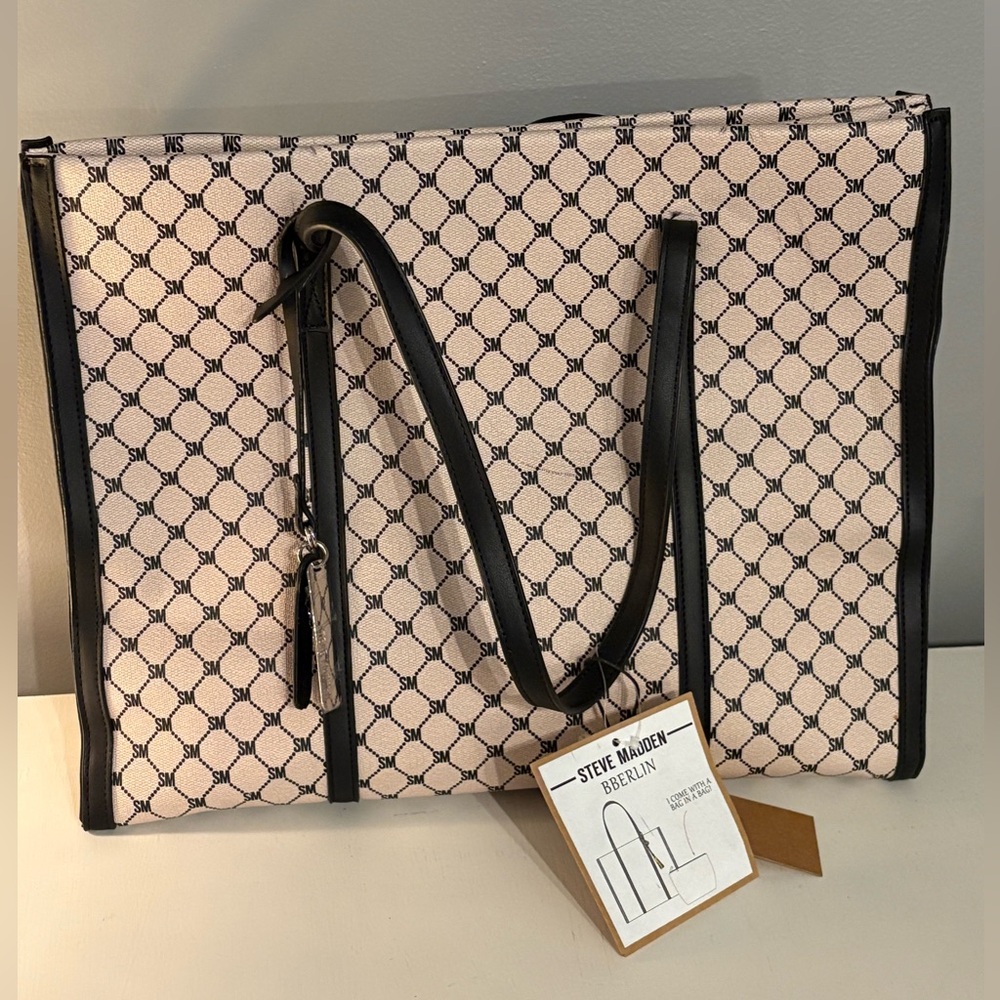 Steve Madden Pink and Black Logo Tote